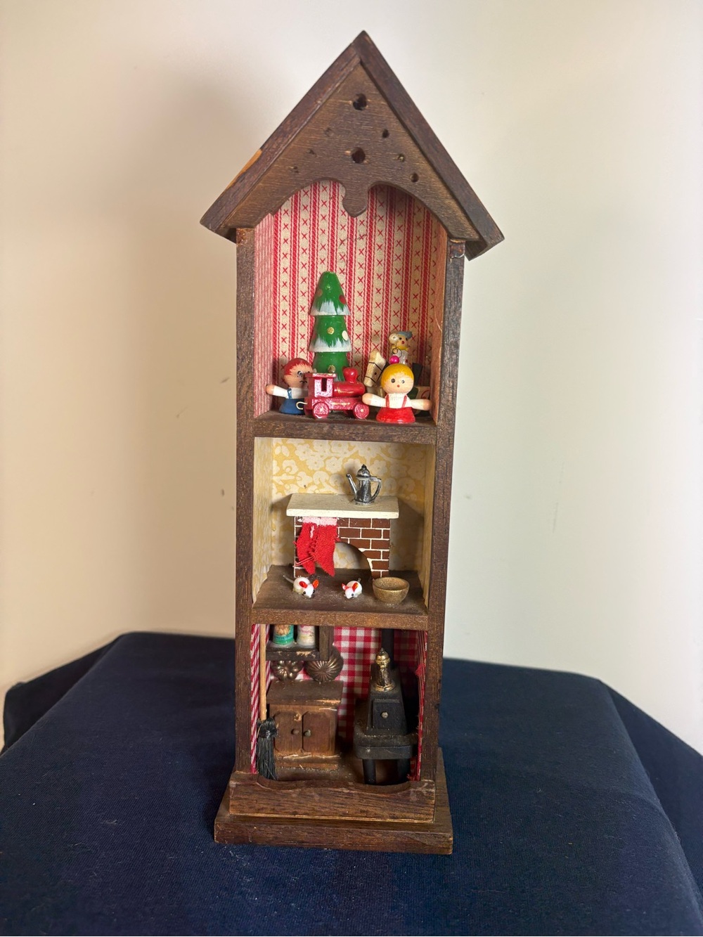 Vintage three-tier wooden Christmas diorama shadow box